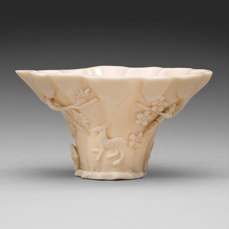 A blanc de chine libation cup, Qing dynasty, Kangxi (1662-1722).