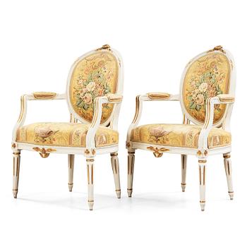 64. A pair of Gustavian armchairs Jakob Malmsten, master in Stockholm 1780-1788.