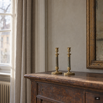 A pair of French Empire ormolu candlesticks, early 19th century.