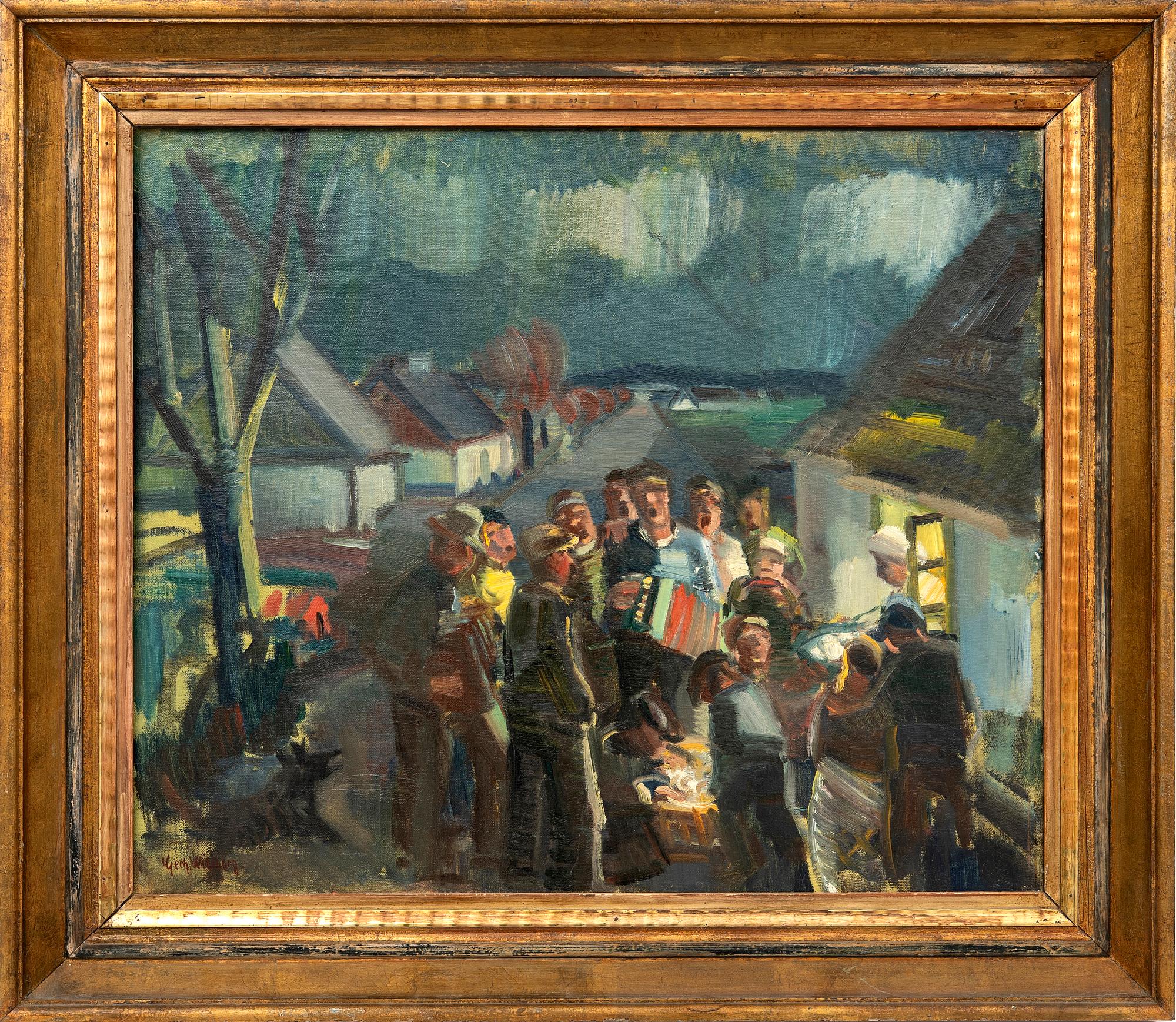 Gerhard Wihlborg, Kåseberga, town scene with people.