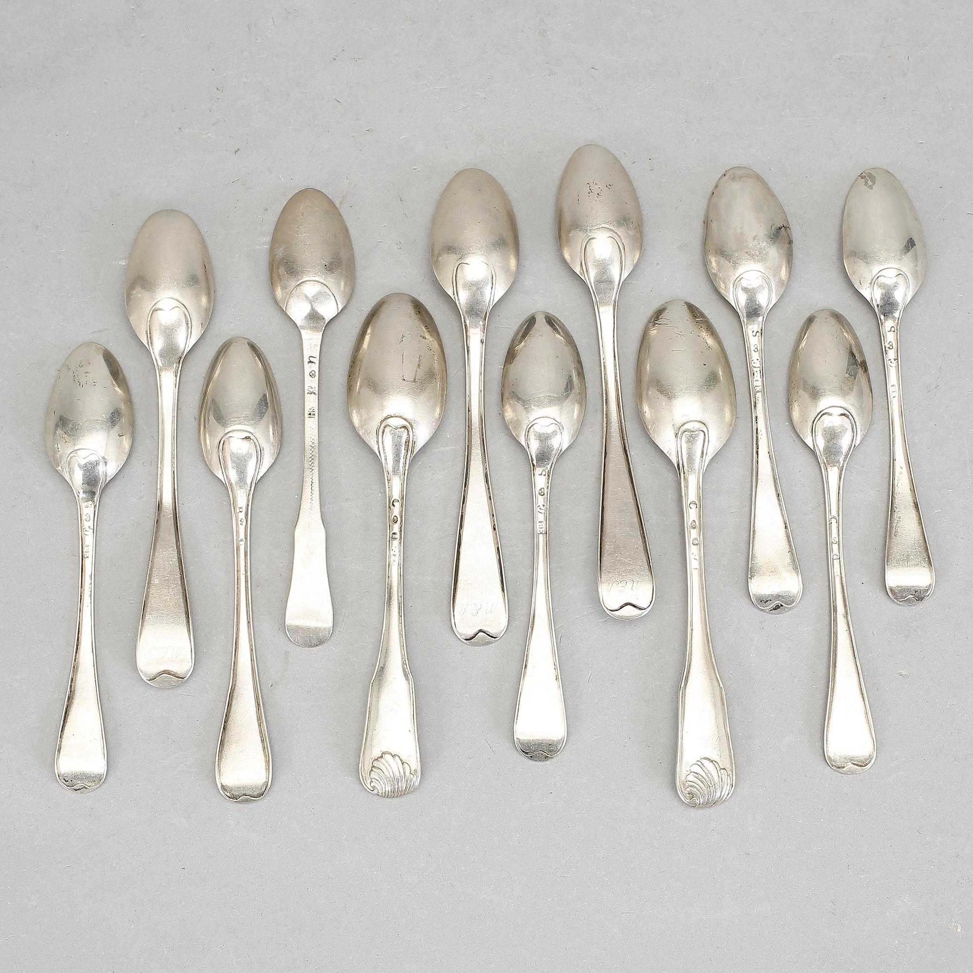 TESKEDAR, 12st, silver, bla Jacob Möller, Malmö, 1813. Vikt ca 202g.