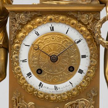 An Empire mantel clock signed J.J. Hanset, Bruxelles, Belgium, first half of the 19th century.