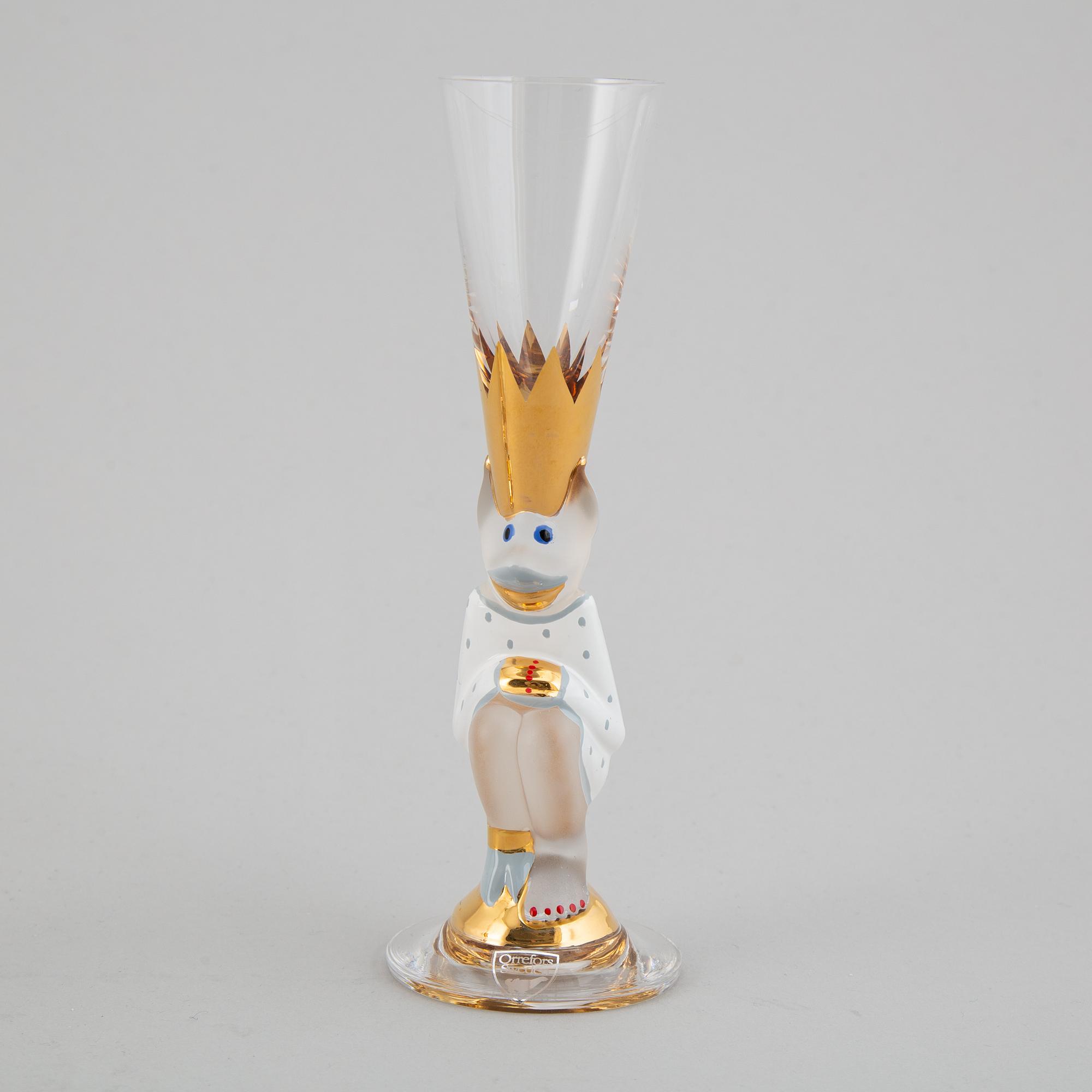Gunnar Cyrén, five 'nobel' devils glasses/Minnes glasses, Orrefors.