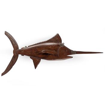 SKULPTUR, trä i form av fisk, sent 1800-tal.