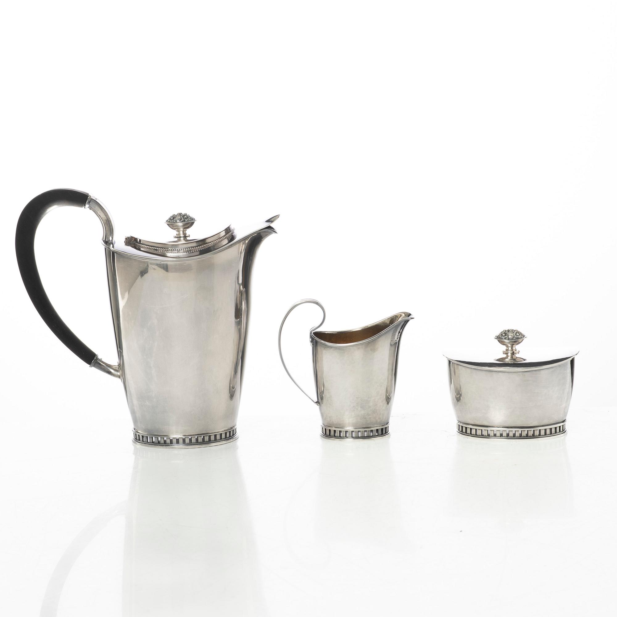 Sven-Arne Gillgren, Kaffeservis, 3 delar, silver, Swedish Modern, Stockholm 1965.