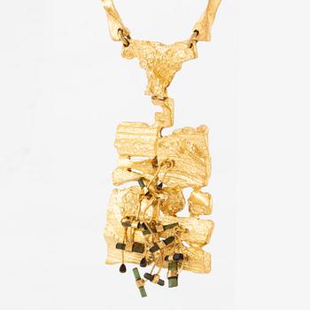 Björn Weckström, necklace 18K gold, with tourmaline sticks "The Flowering Wall", Lapponia 1974.