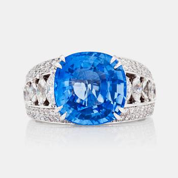 1159. A 12.74ct sapphire and 1.79ct marquise and brilliant-cut diamond ring.