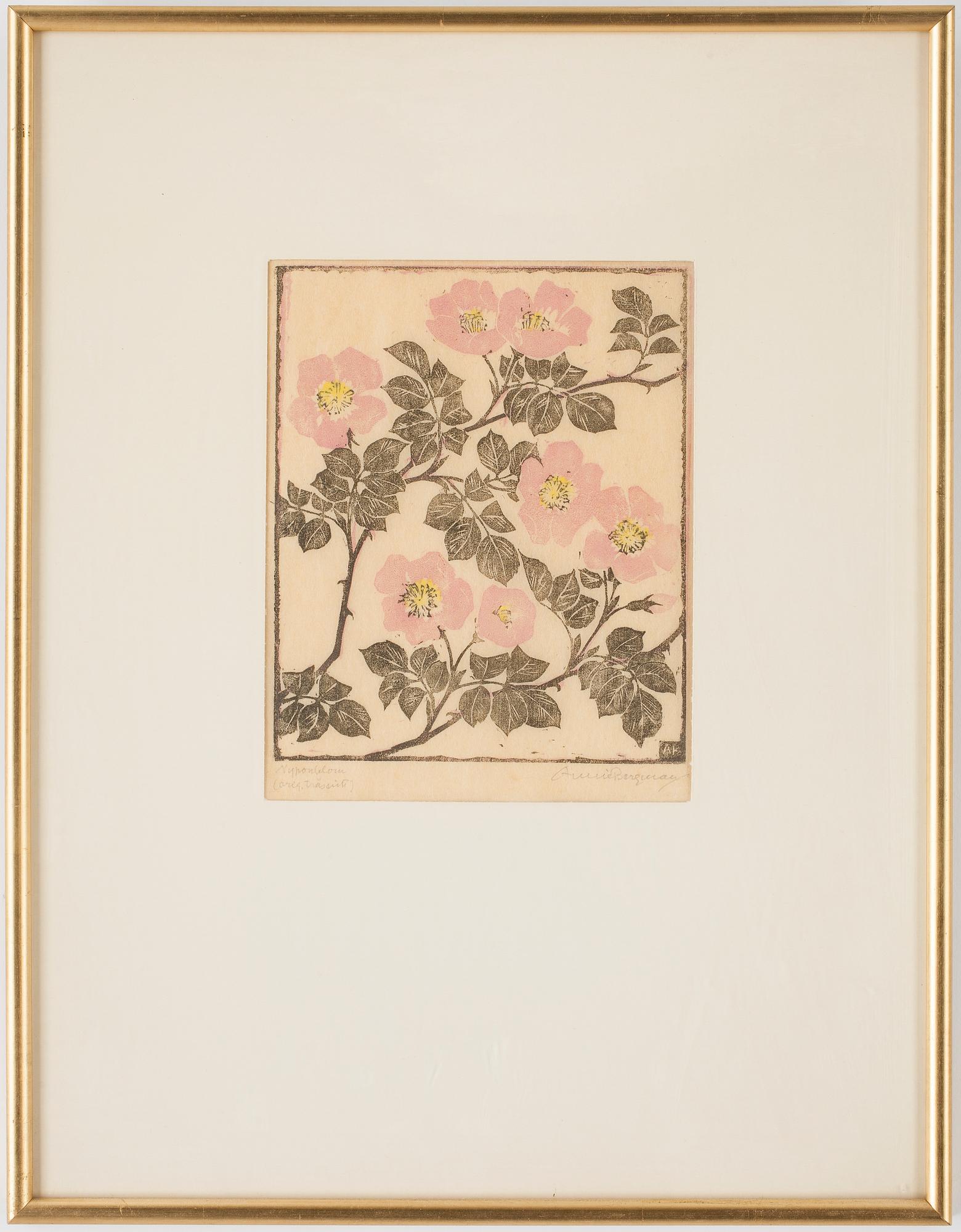 ANNIE BERGMAN, 3 st, färgträsnitt, signerad.