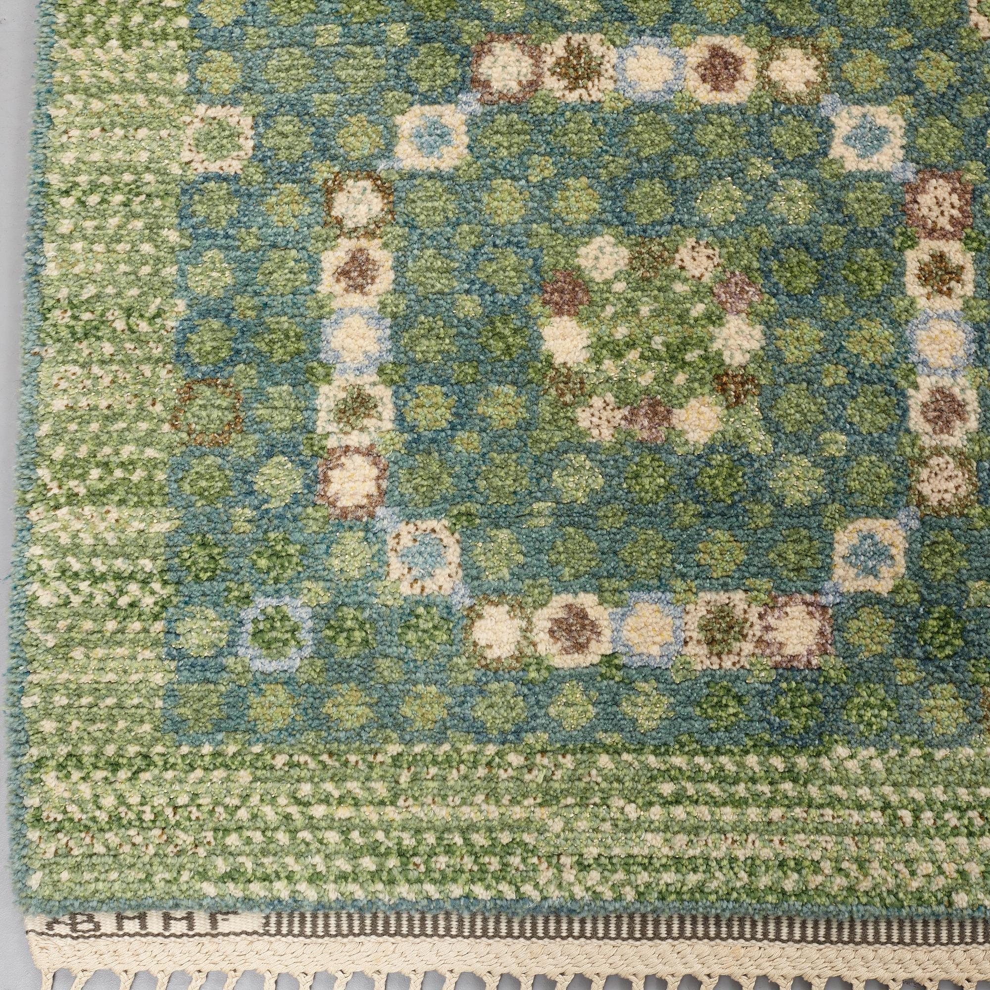 Barbro Nilsson, MATTA, "Bankrabatten grön", flossa, ca 246 x 211,5 cm, signerad AB MMF BN.