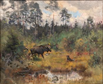 Lindorm Liljefors, Moose in Autumn Landscape.