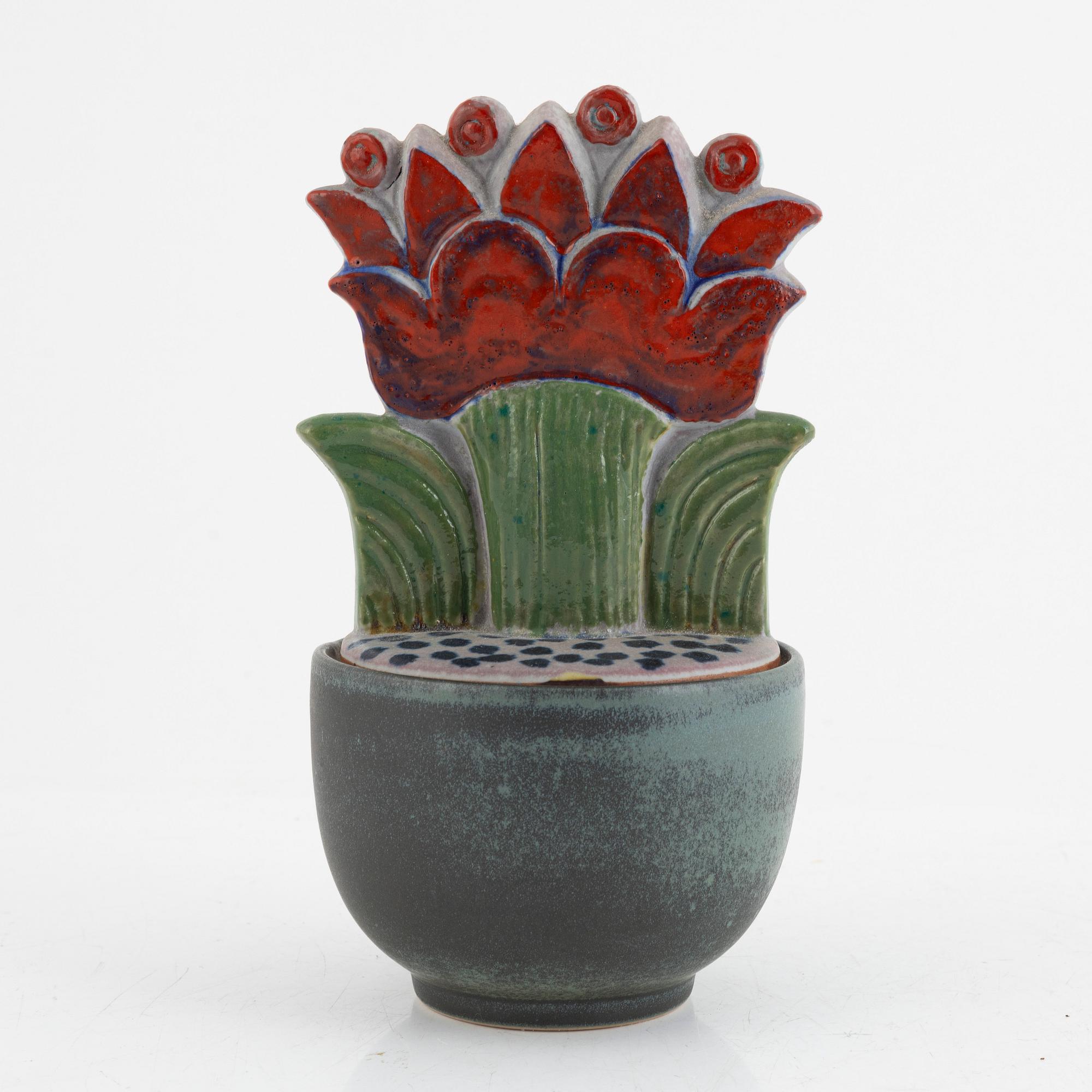 Lisa Larson, a unique stoneware sculpture/flower vase with lid, Gustavsberg Studio.
