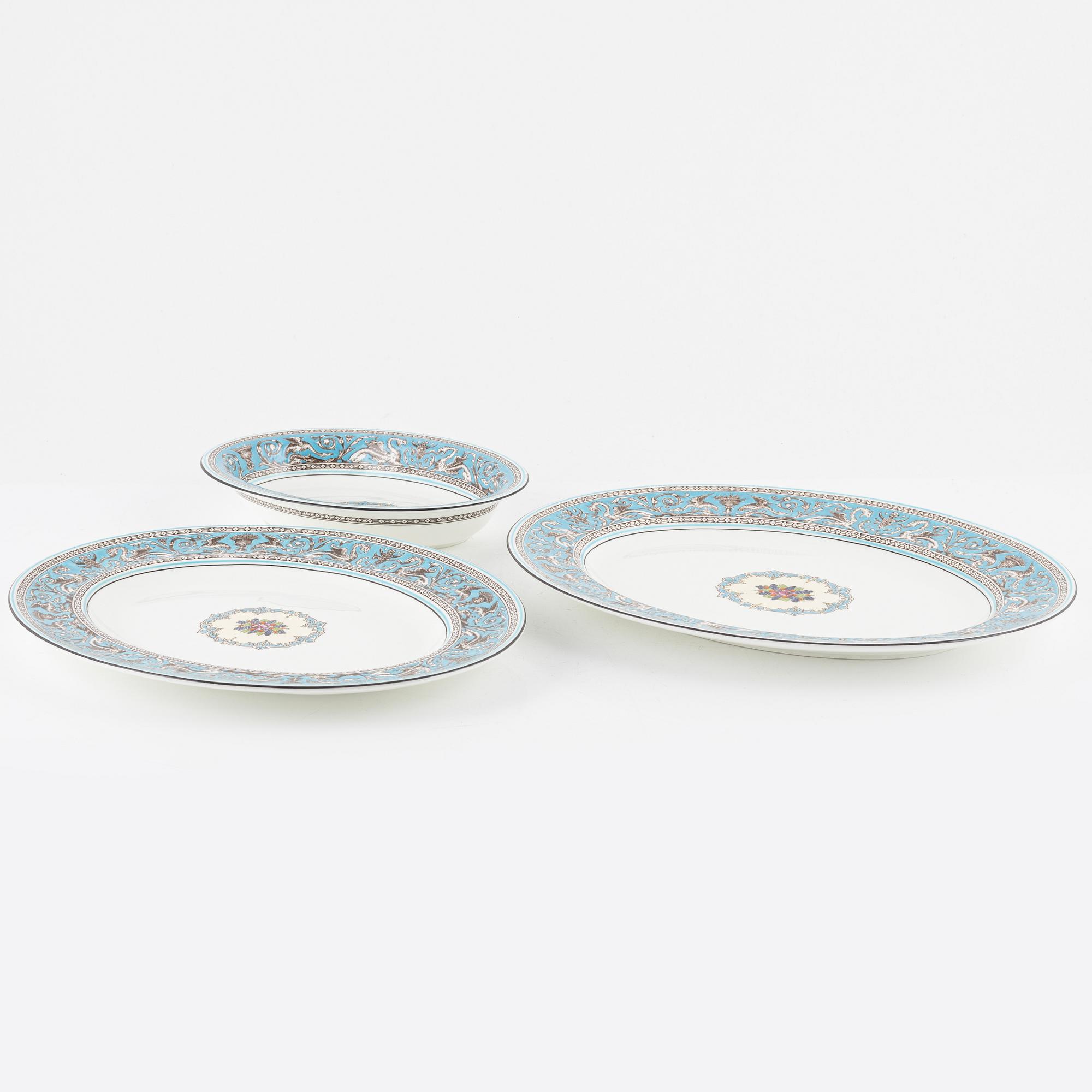 Matservis, 57 delar, benporslin, "Florentine Turquoise", Wedgewood, England, 1900-talets senare hälft.