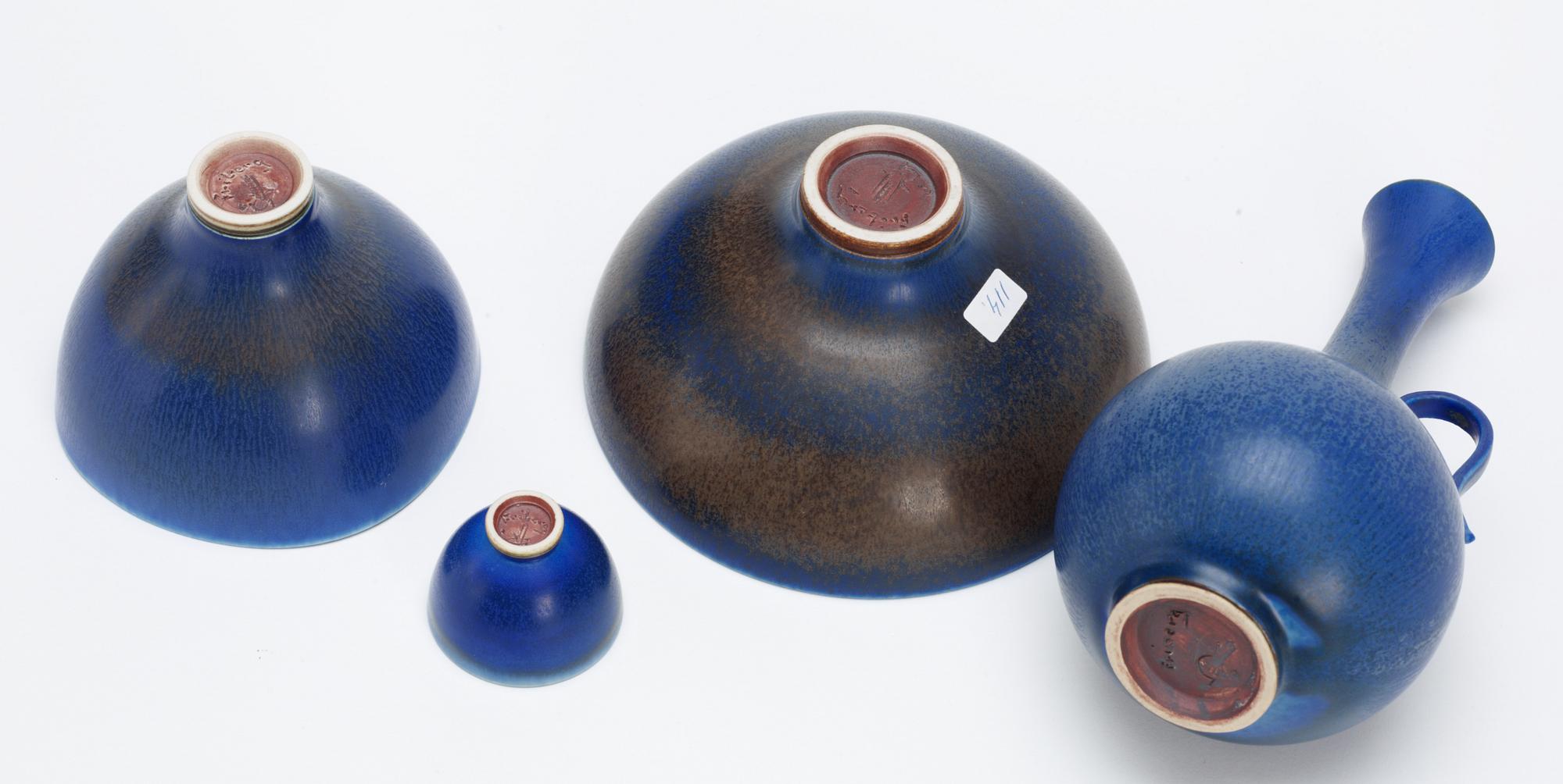 A Berndt Friberg stoneware vase and three bowls, Gustavsberg studio 1940's-50's.