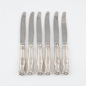 Gustaf Theodor Folcker, table knives, set of 6, silver, Stockholm around 1850.