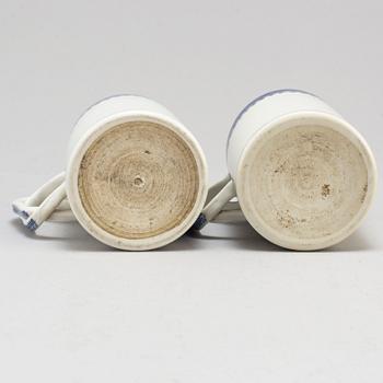 A pair of blue and white jugs and a punch bowl, Qing dynasty, Jiaqing (1796-1820).