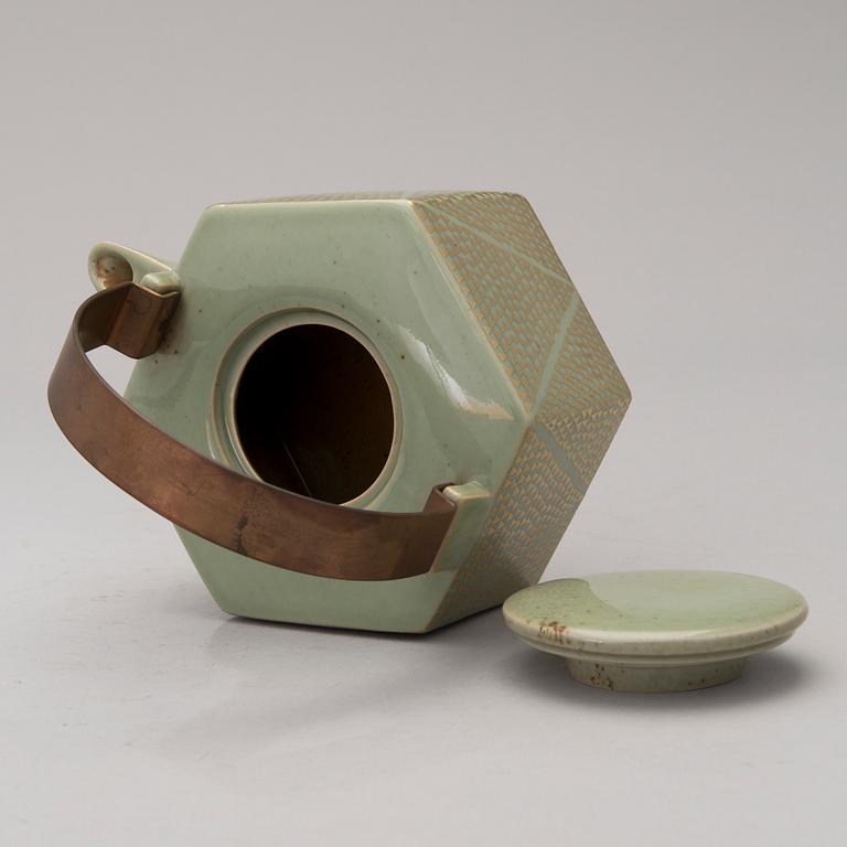 A stoneware 'Six-sided' teapot for Rörstrand, Sweden.