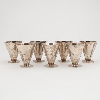 COCKTAILGLAS, 7 st, silver, Wiwen Nilsson, Lund 1931 - 1940. Vikt 469 gram.