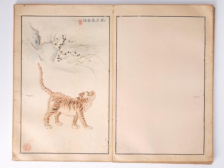 An album with 15 paintings, Qing dynasty (1644-1912). Signed Cao Qi.