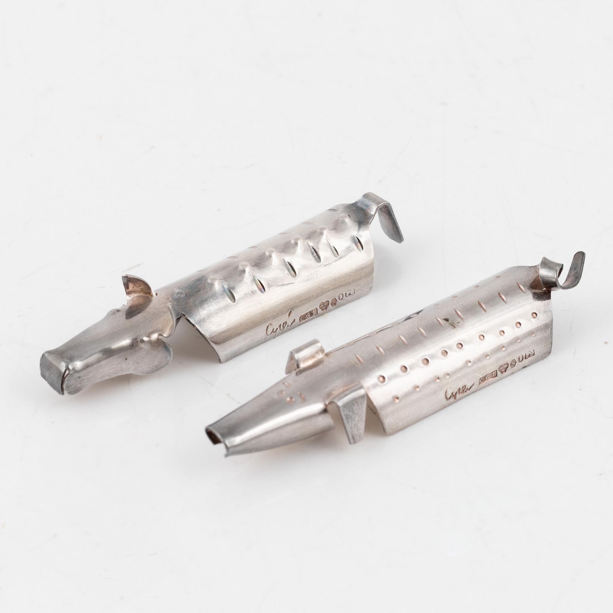 Gunnar Cyrén, smörknivsställ, 6 st silver, CG Hallberg, Stockholm, 1956.