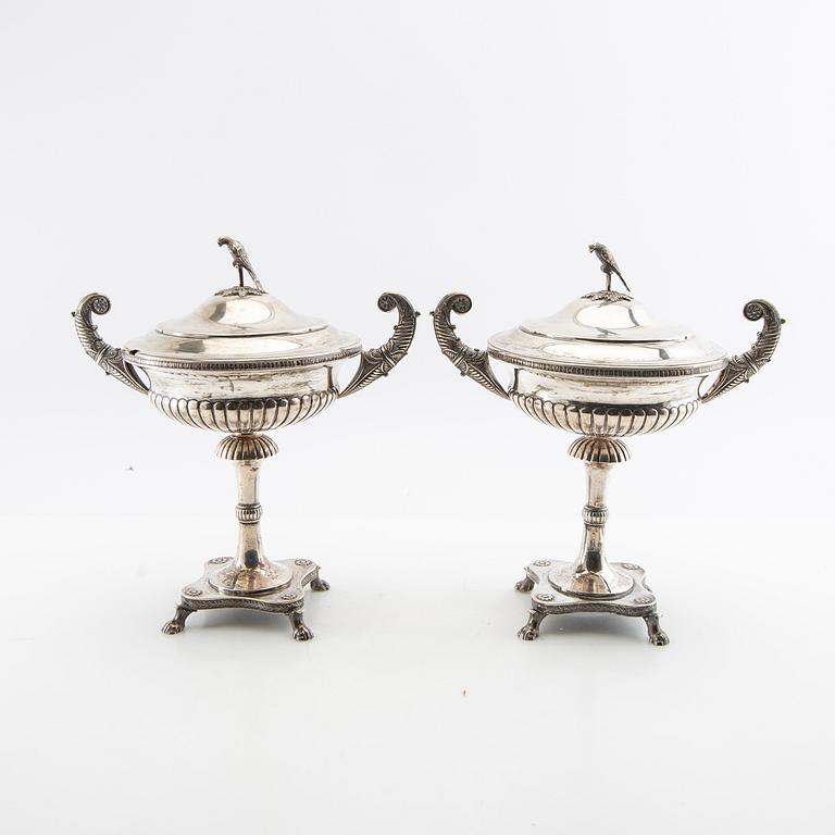 Berndt Erlandsson strösockerskålar ett par Empire-stil silver Karlskrona 1912.