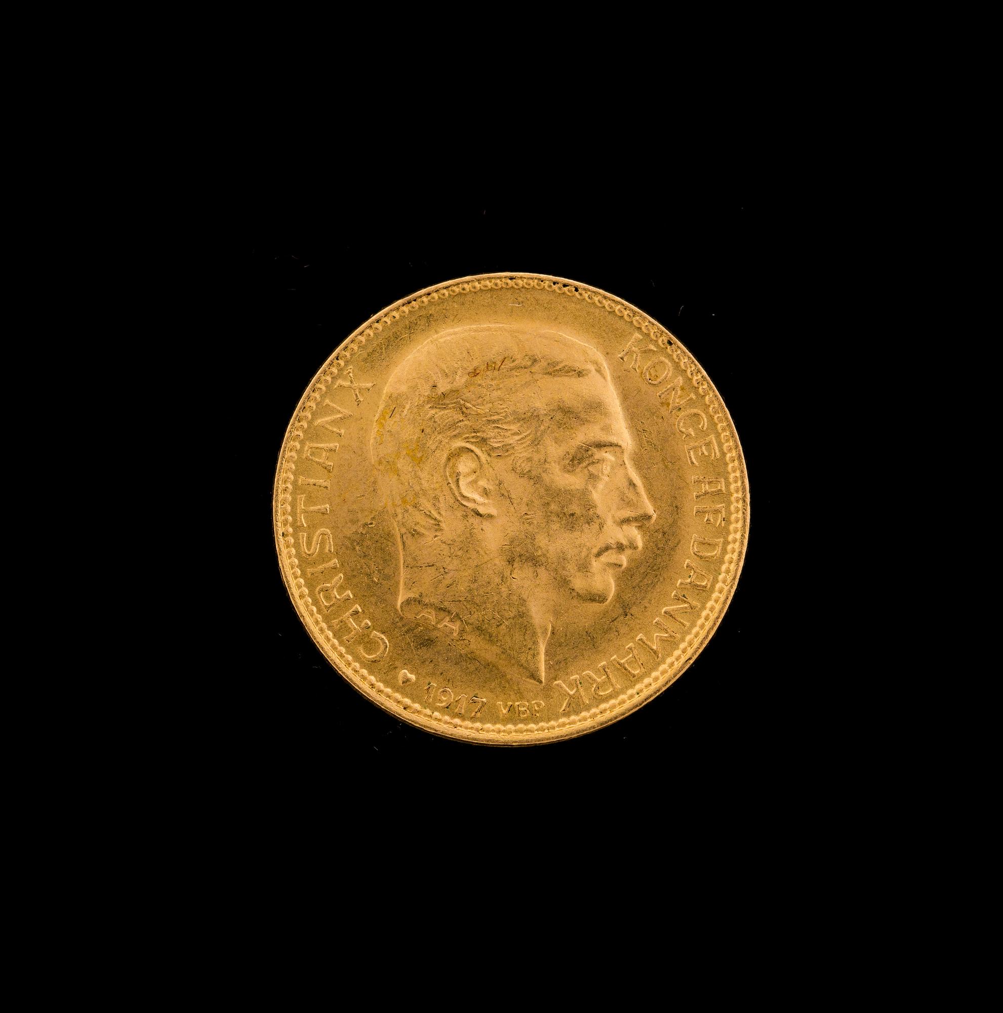 MYNT, guld, 20 kroner, Christian X, 1917.