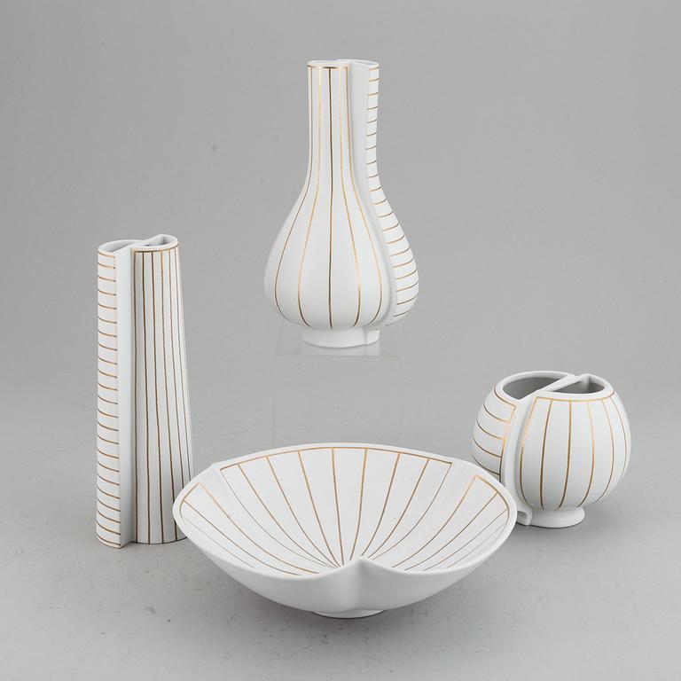 WILHELM KÅGE, a group of three 'GuldSurrea' vases and a bowl, Gustavsberg Studio.