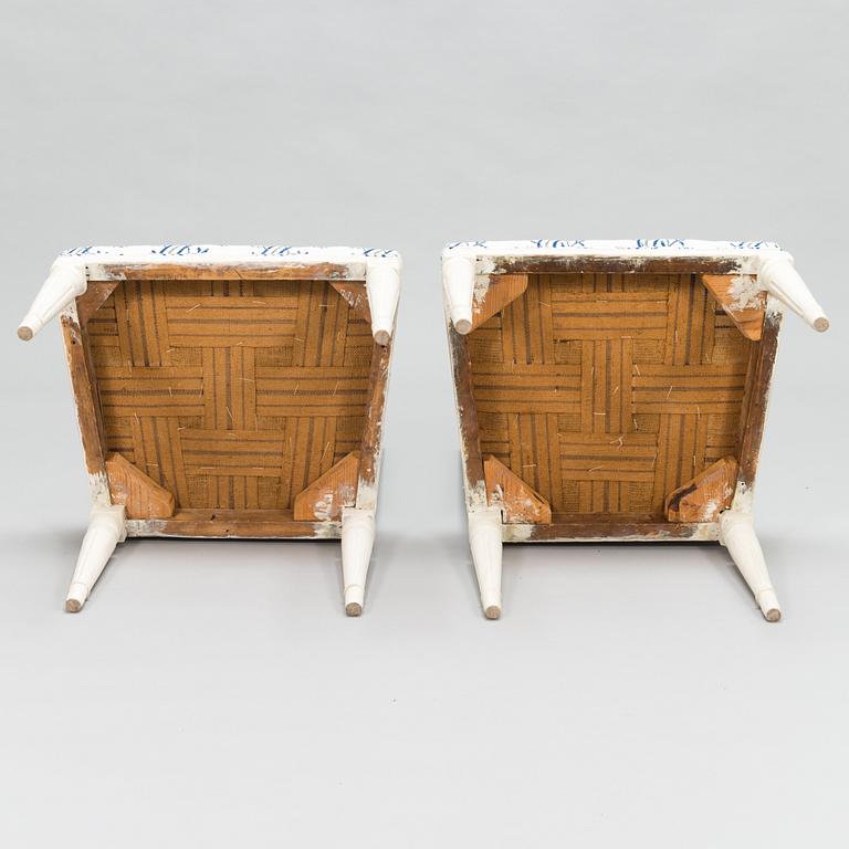 A pair of Swedish late Gustavian chairs from around the turn of the 18th century.