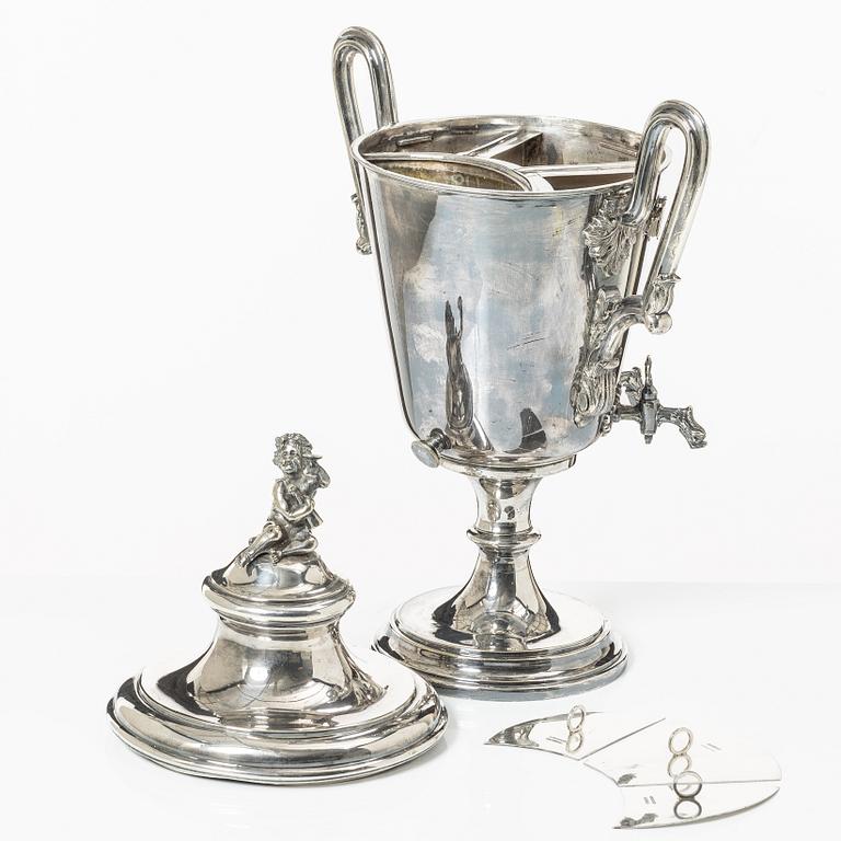 Brännvinscistern, nysilver, DA Kjernås Nysilfverfabrik, Göteborg.