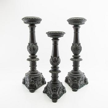 Floor candlesticks 3 pcs, second half of the 20th century, art metal.
