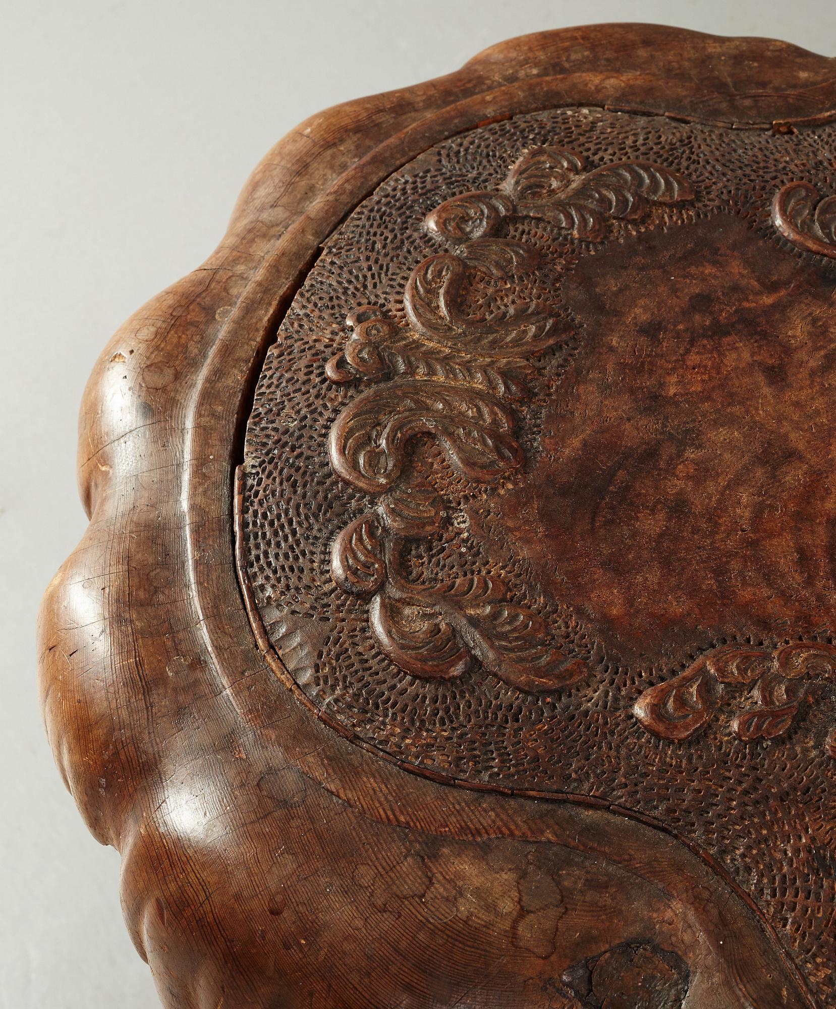 Knut Fjaestad, A Knut Fjaestad Art Nouveau sculptured pine table, Sweden ca 1900.