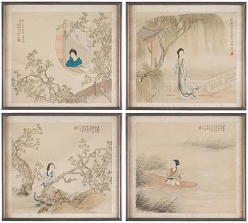 A group of four beauties, late Qing dynasty, attibuted to Pan Zhenyong (1852-1921).