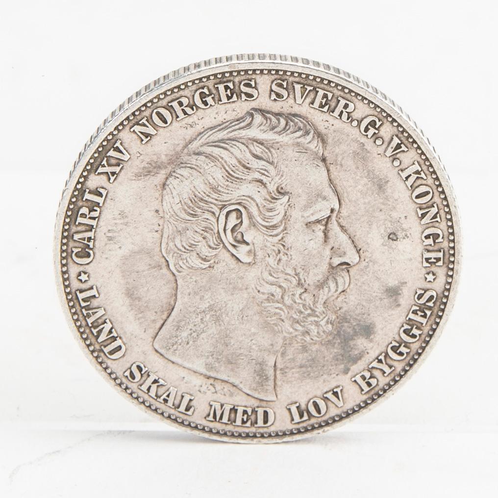 Mynt silver Norge, 1 Speciedaler, 1865, Karl XV kung av Norge och Sverige.