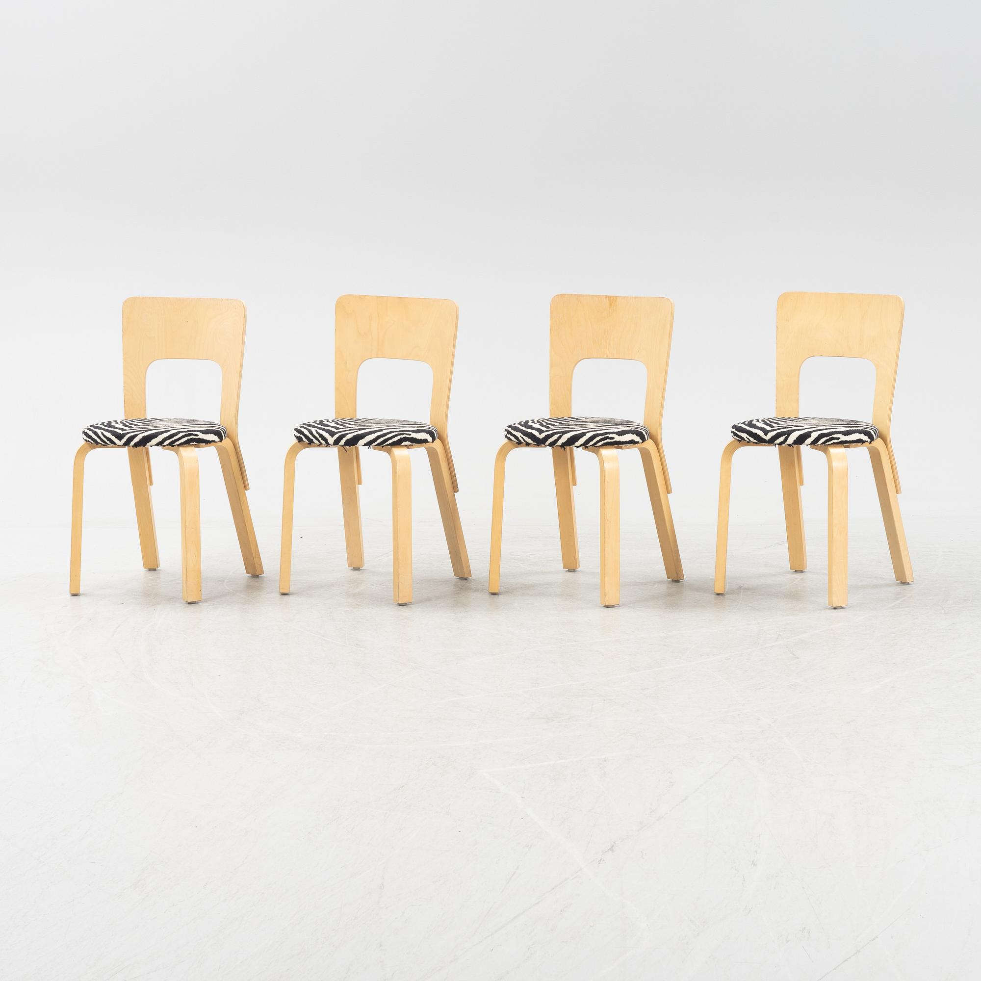 Alvar Aalto, a set of four model '66' birch chairs, Artek, Finland,