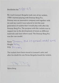 Tennisracket, Signerad Björn Borg. Donnay. Speciellt framtaget mid 25 racket i trä.