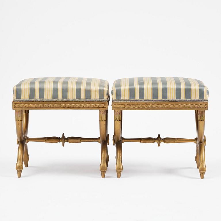 A pair of late Gustavian stools attributed to E. Ståhl (master in Stockholm 1794-1820).