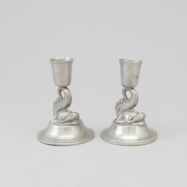 A pair Art Déco pewter candlestisks from Ystad Tenn, 1938.