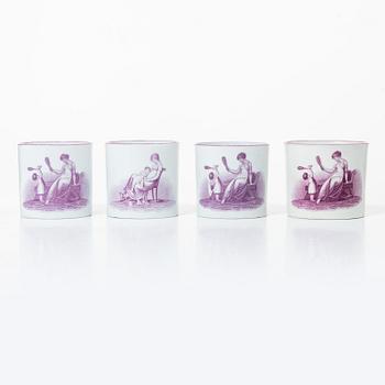 A purple camaieu part coffee service, Early 19th century.