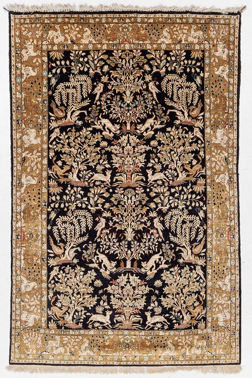 Carpet, Ghom part silk, approx. 205 x 135 cm.