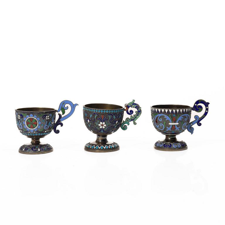 Supkoppar, 5 st, silver och cloisonne, St Petersburg, Ryssland, efter 1882.