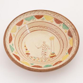 Two clay Swedish folk art dishes, 19th Century.