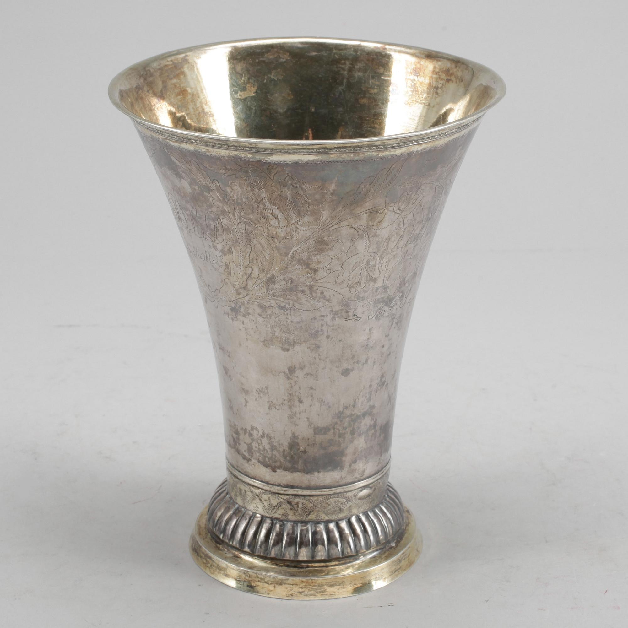 BÄGARE, silver, Johan Klint Norrtälje 1829. Vikt ca 390 gram.