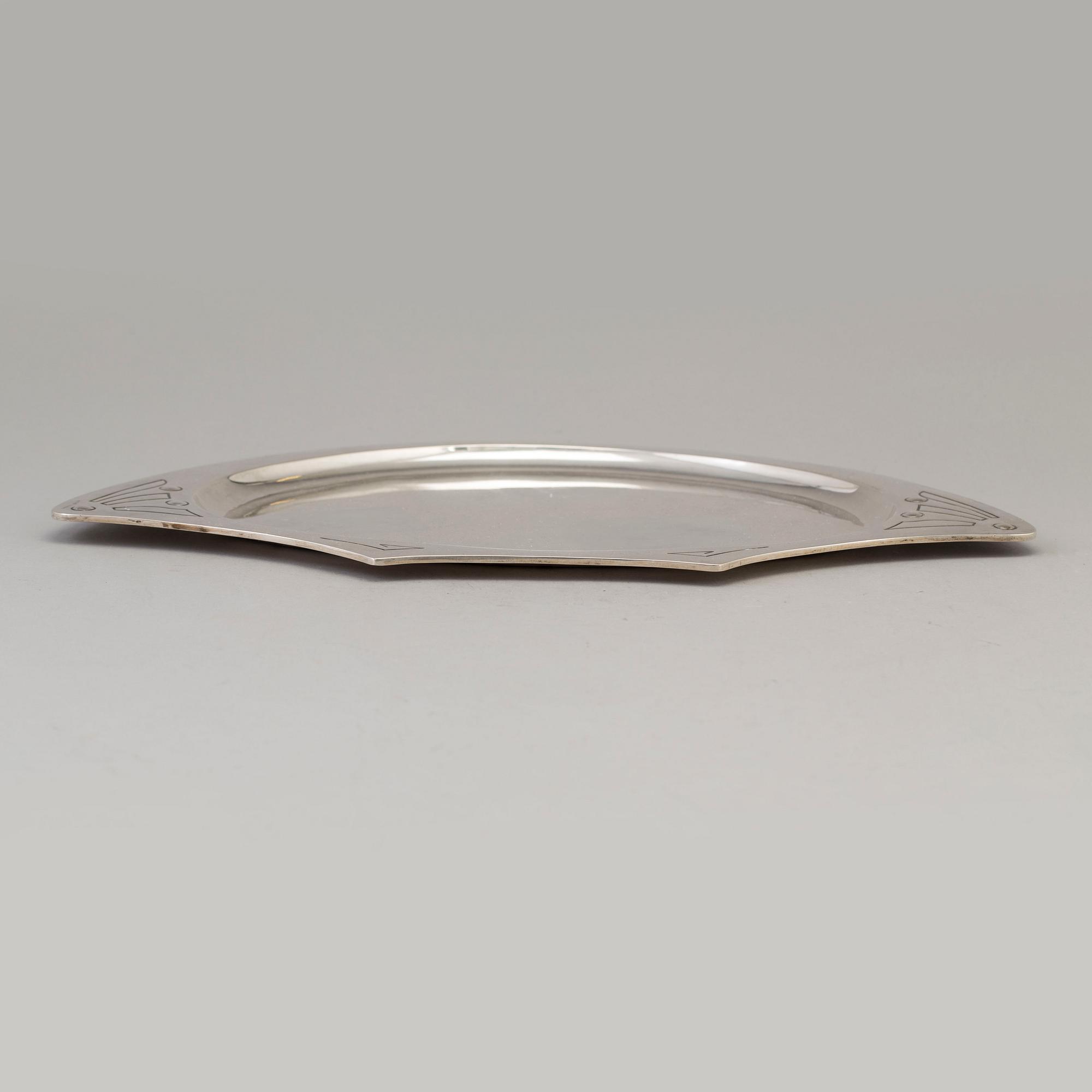 A Swedish Art Nouveau silver tray, maker's mark CG Hallberg, Stockholm, 1904.