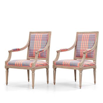 6. A pair of Gustavian armchairs, by Jakob Malmsten (master in Stockholm 1780-88).