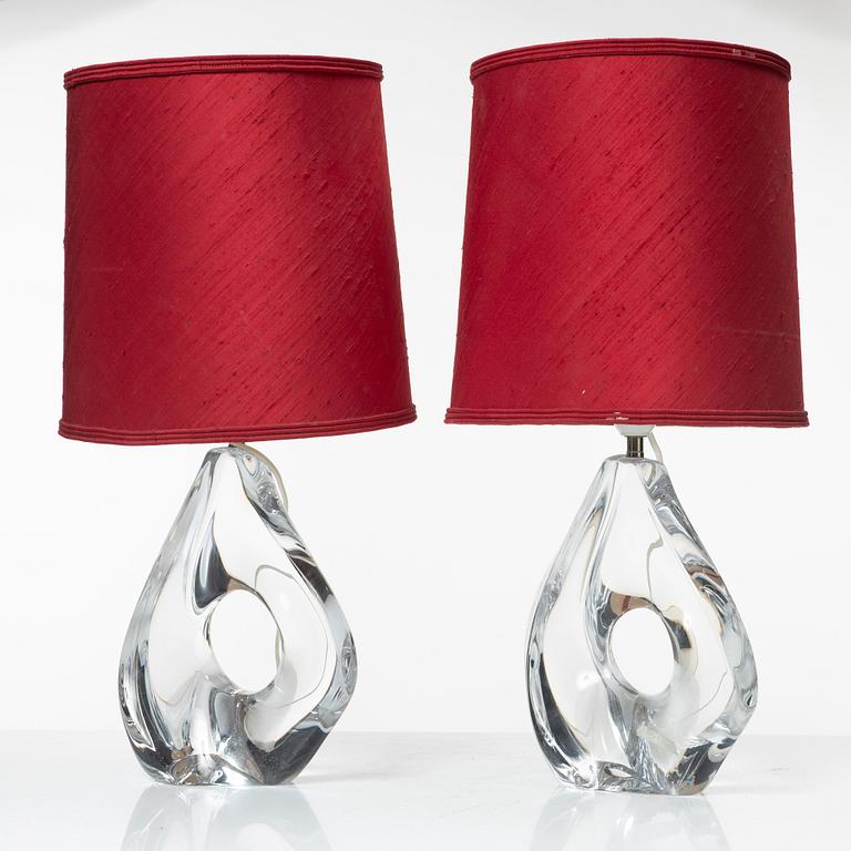 Daum, bordslampor, ett par, glas, Nancy, Frankrike, 1900-talets andra hälft.