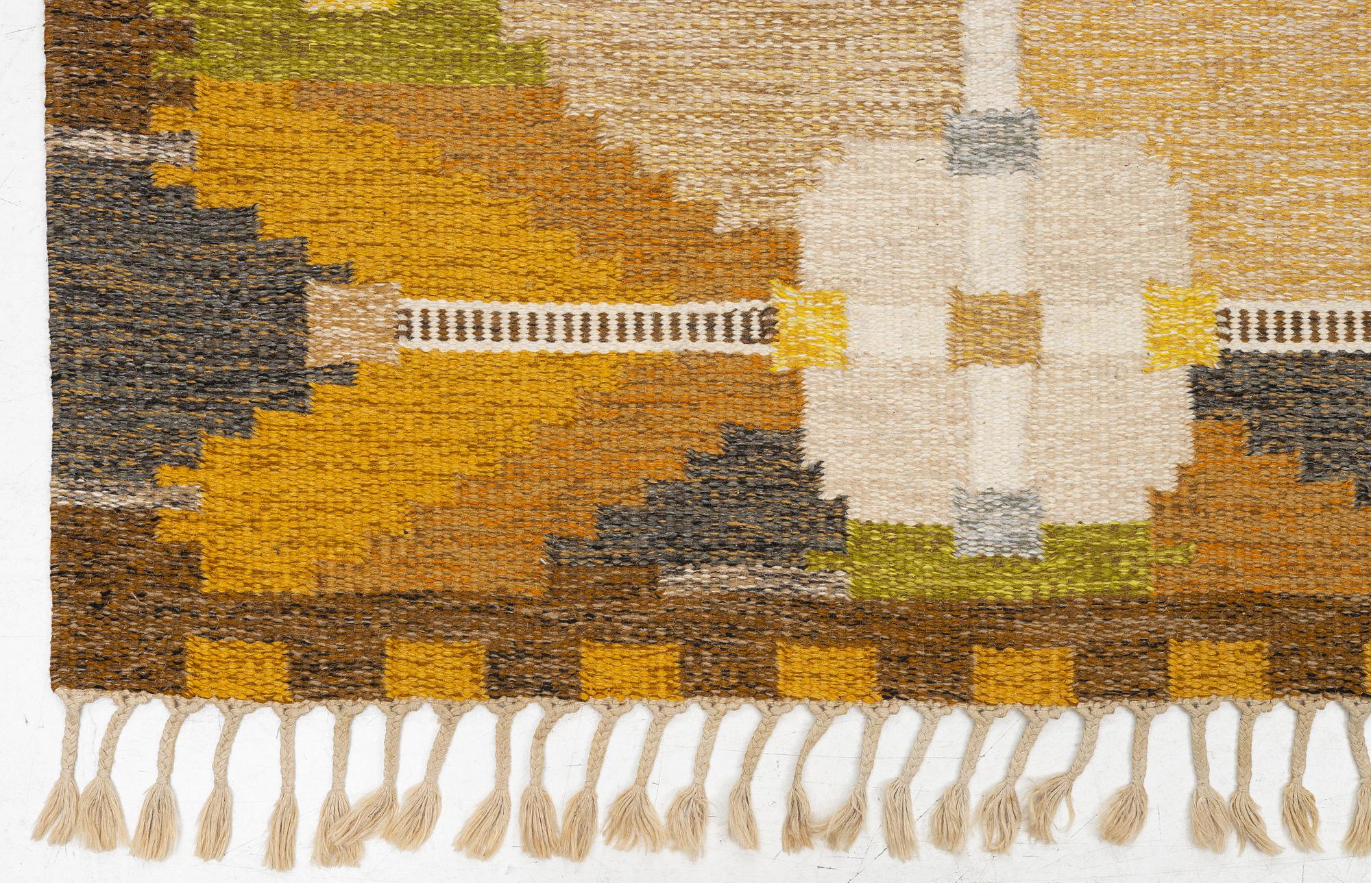 Ingegerd Silow, a flat weave carpet, 'Dellen', c. 286 x 196 cm, signed IS.