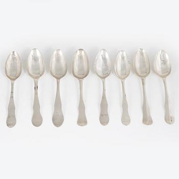 Eight Swedish Silver Spoons, 18-19th Century.