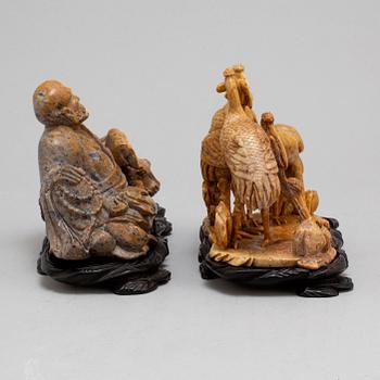 Two Chinese sculptures, one soapstone, 20th century.