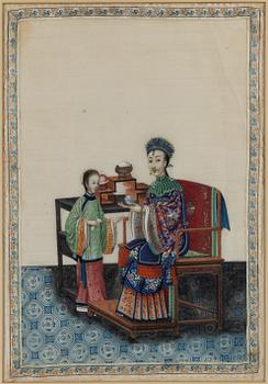 Målningar, ett par, på rispapper. Qingdynastin, 1800-tal.