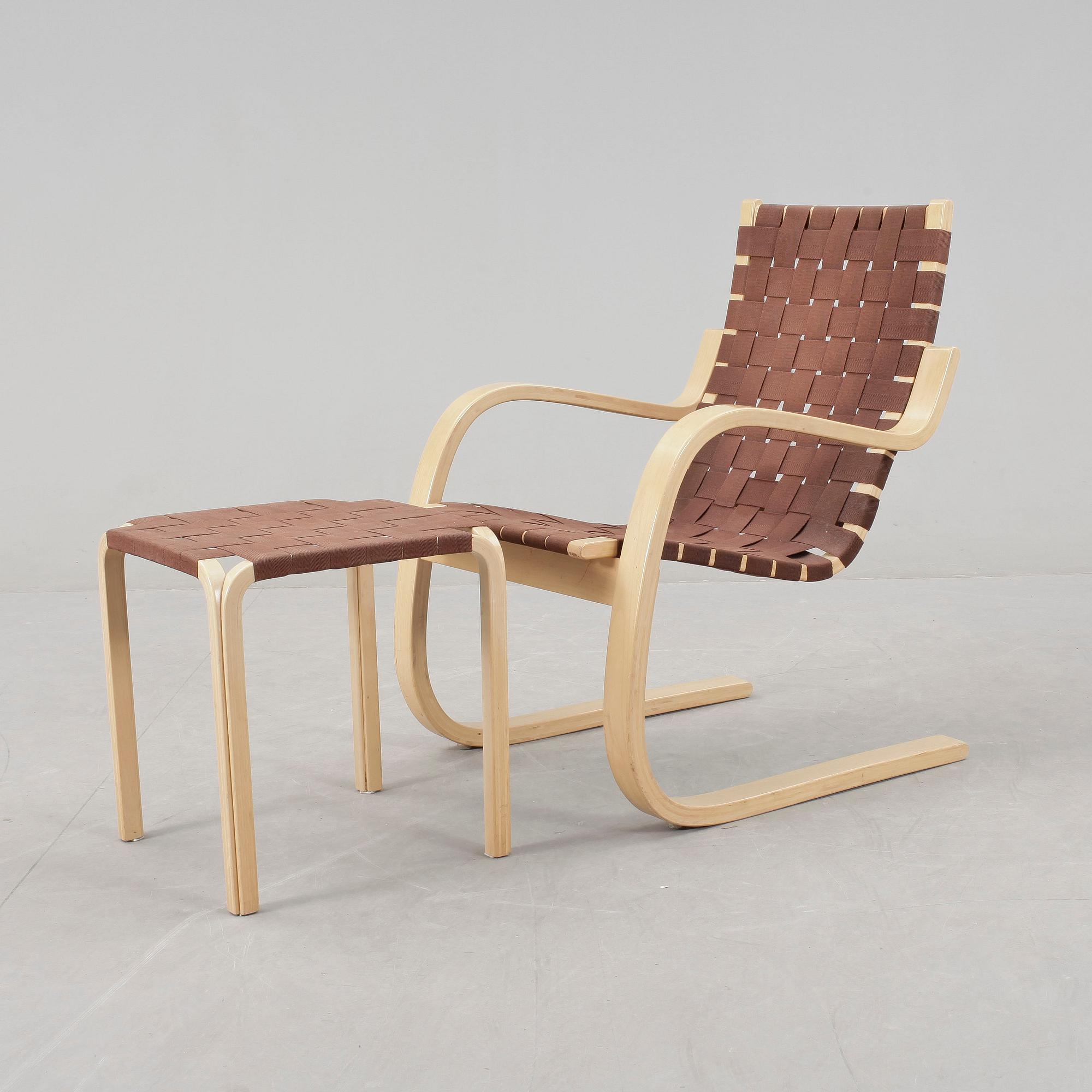 FÅTÖLJ, "406" samt PALL, "Y61", Alvar Aalto, Artek.