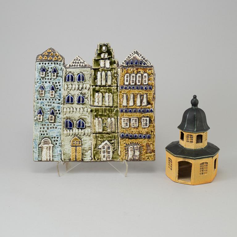 LISA LARSON, a ceramic wall plaque and a model of a house, Gustavsberg.